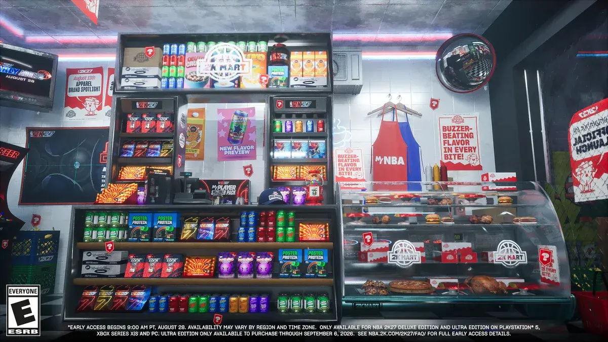 The 2K Mart checkout counter, with a MyNBA apron and a hot food case