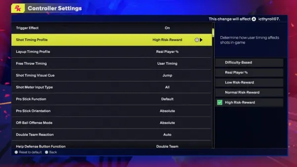 NBA 2K25 High Risk High Reward Setting